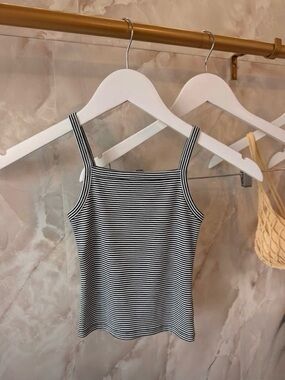Stripe Ribbed Apron Neck Tank Top